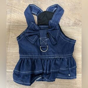 Navy Denim Dog Dress with Bow